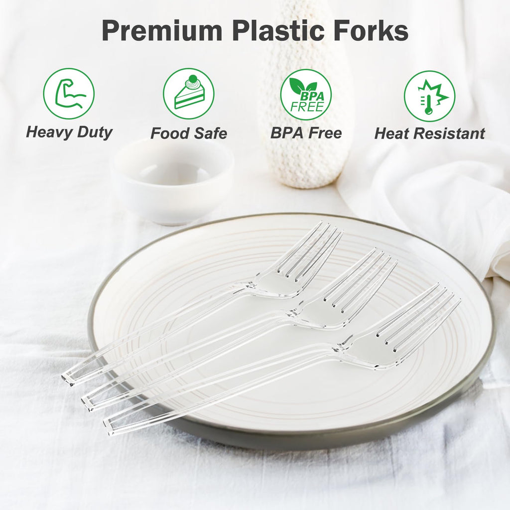 Dealusy Heavy Duty Plastic Forks BPA-Free and Heat Resistant

