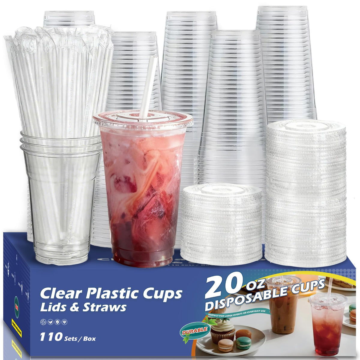 Voatree Disposable Cups with Lids and Straws, BPA-Free