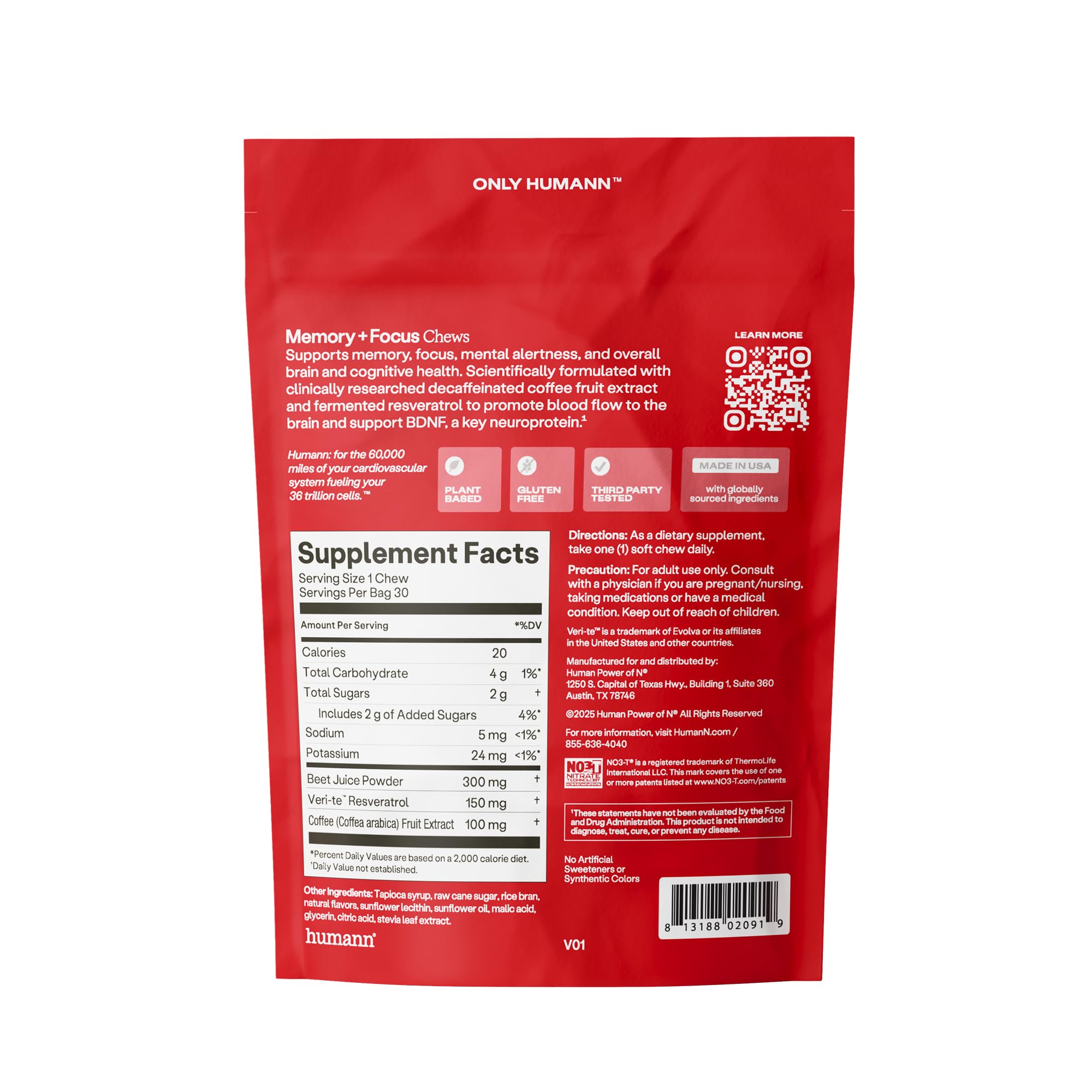 HumanN Memory and Focus Chews - Brain Health Supplement

