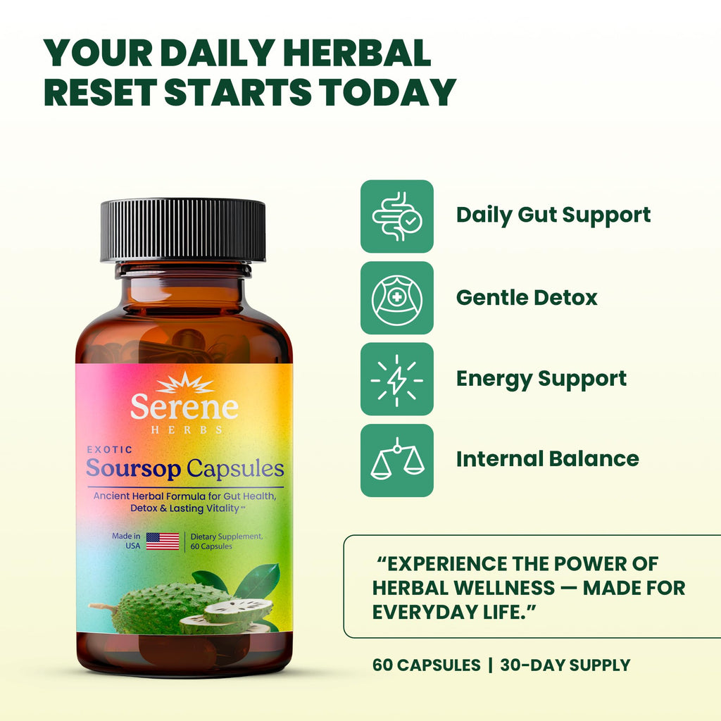 Graviola Soursop Capsules by Serene Herbs Organic Vegan

