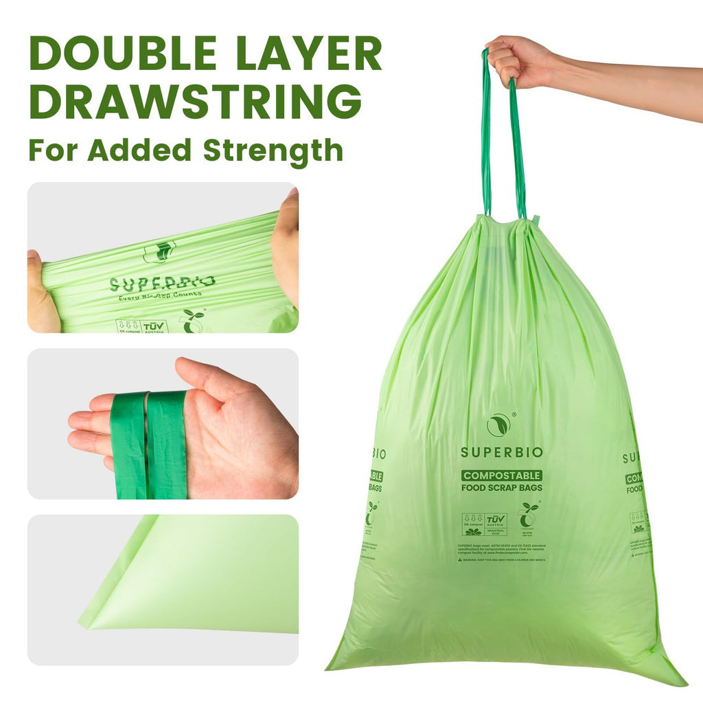 Compostable Drawstring Kitchen Waste Bags - SUPERBIO

