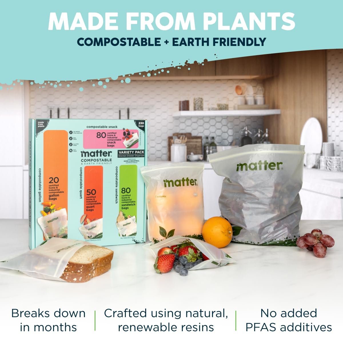 Matter Compostable Kitchen Bags | BPI & TUV Certified

