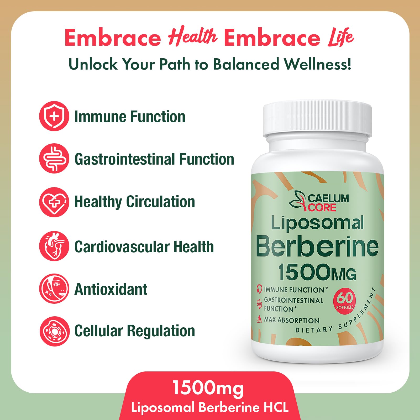 CEALMU CORE Liposomal Berberine HCL 1500mg AMPK Support

