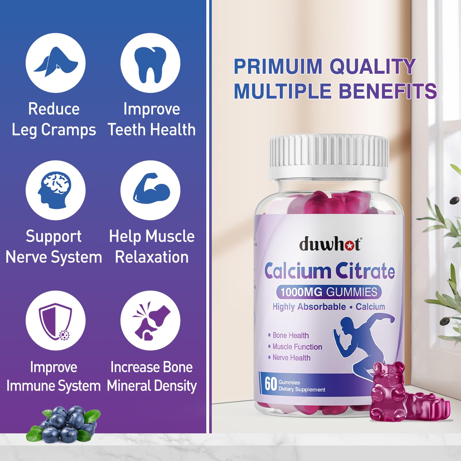 Calcium Citrate Gummies 1000mg by duwhot for Bone & Muscle


