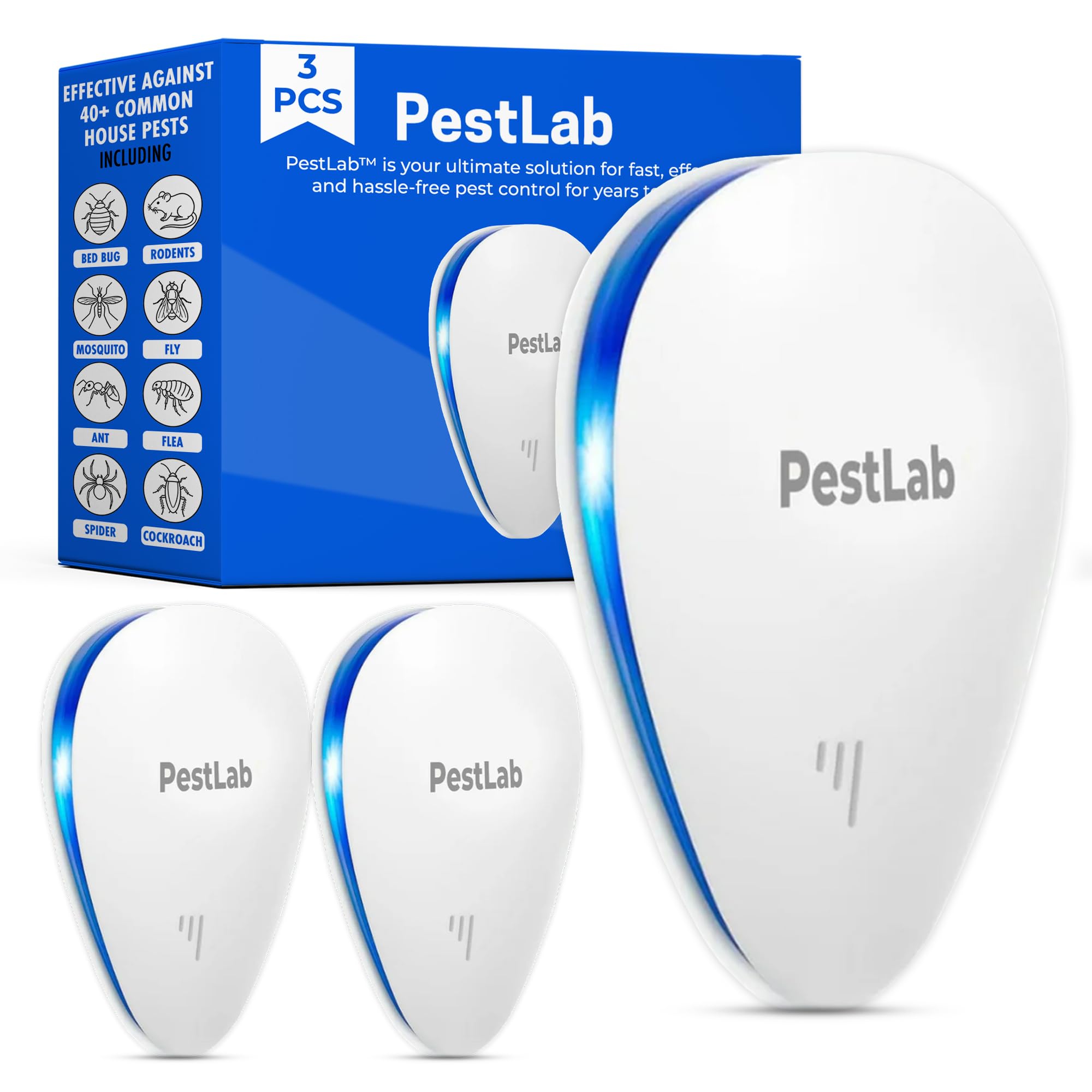 PestLab Ultrasonic Pest Repeller Indoor Plug-in Bug Repellent 300 Sq Ft Coverage