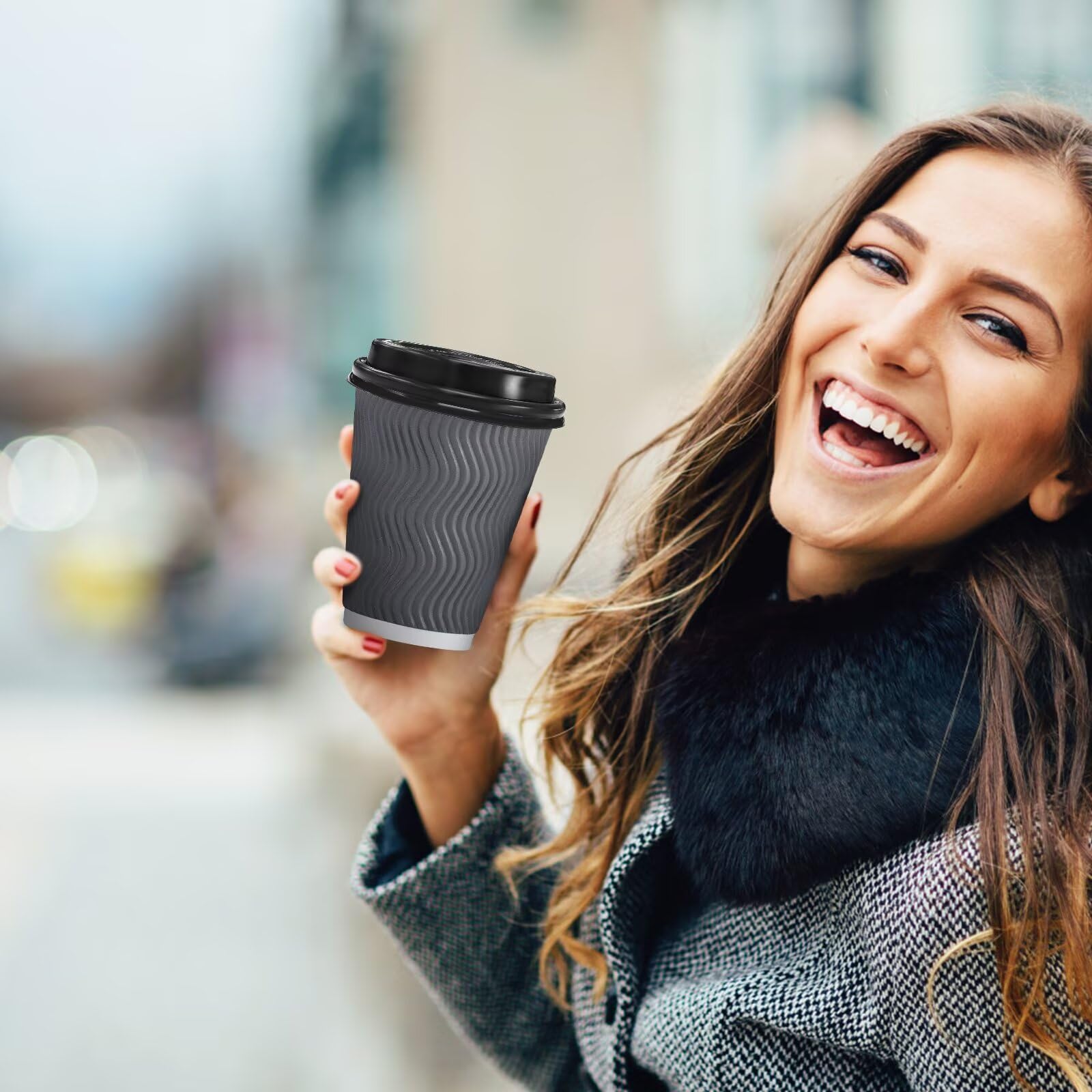 Clawsoff Disposable Coffee Cups with Lids – Insulated Ripple Wall

