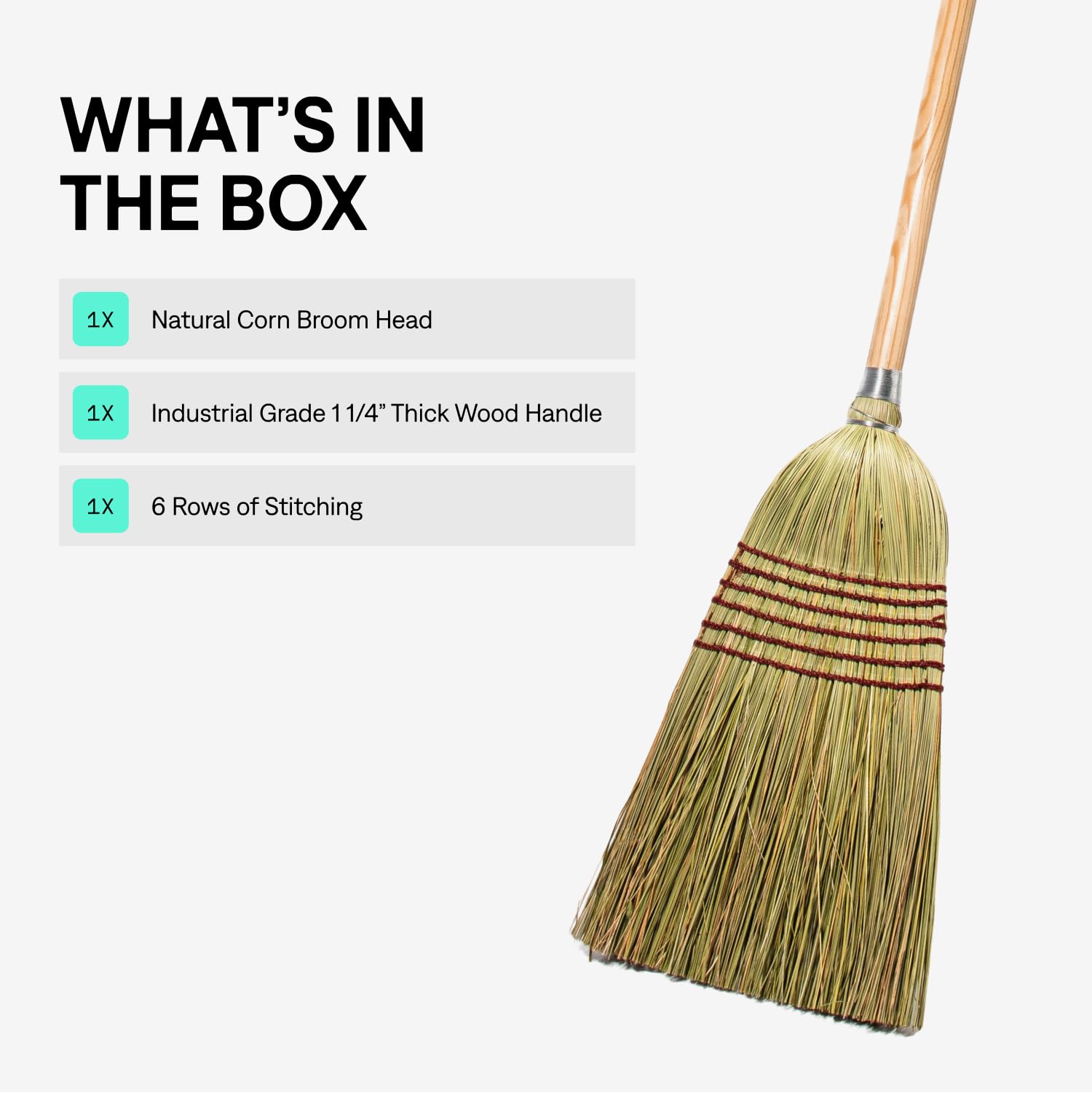 Corn Broom with Wood Handle Heavy Duty Indoor Outdoor

