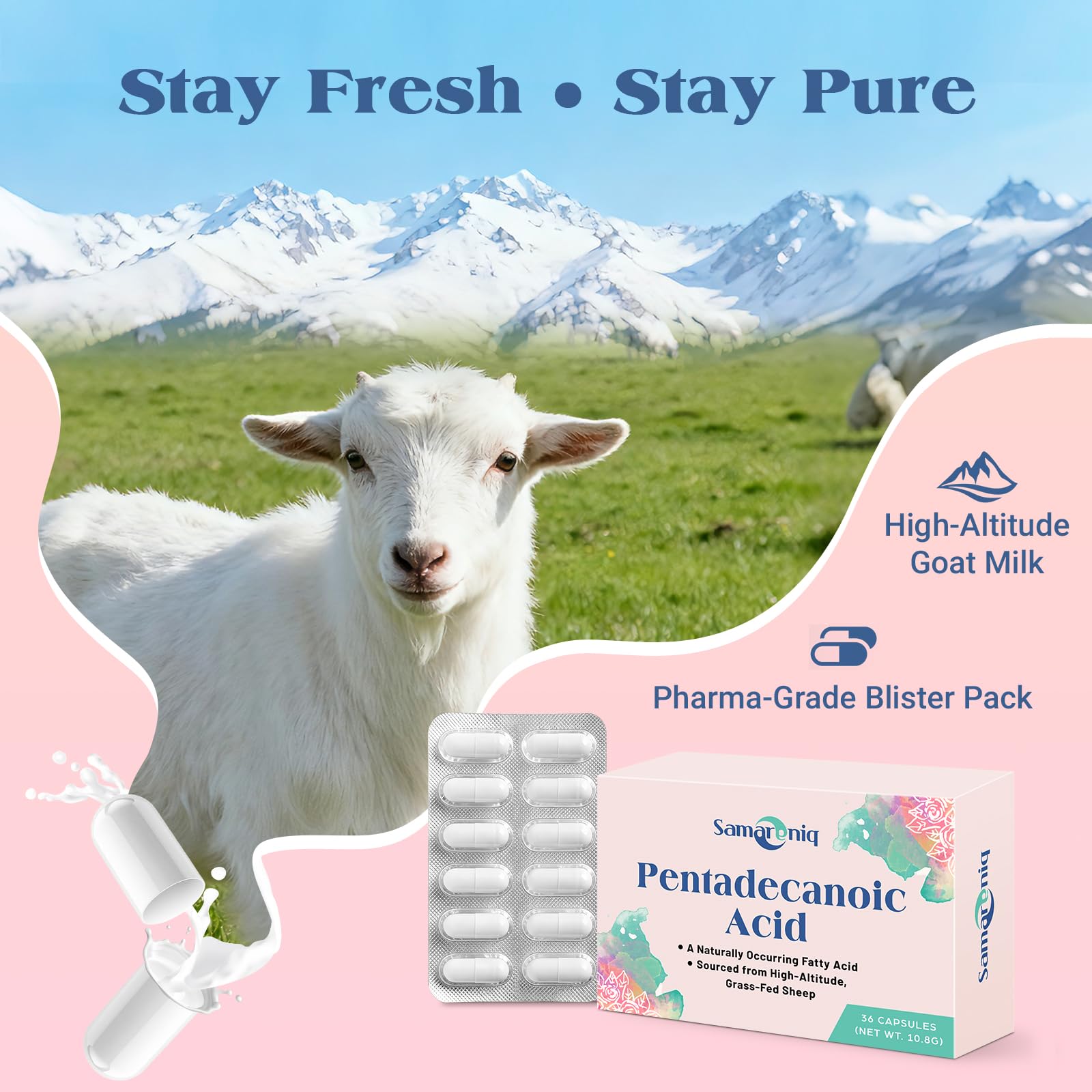 Pentadecanoic Acid 300mg C15:0 from Grass-Fed Sheep Milk

