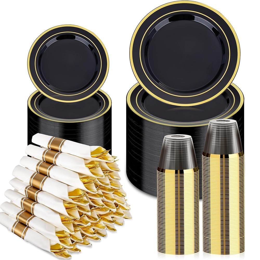 BESTVIP Disposable Plastic Dinnerware Set for Parties