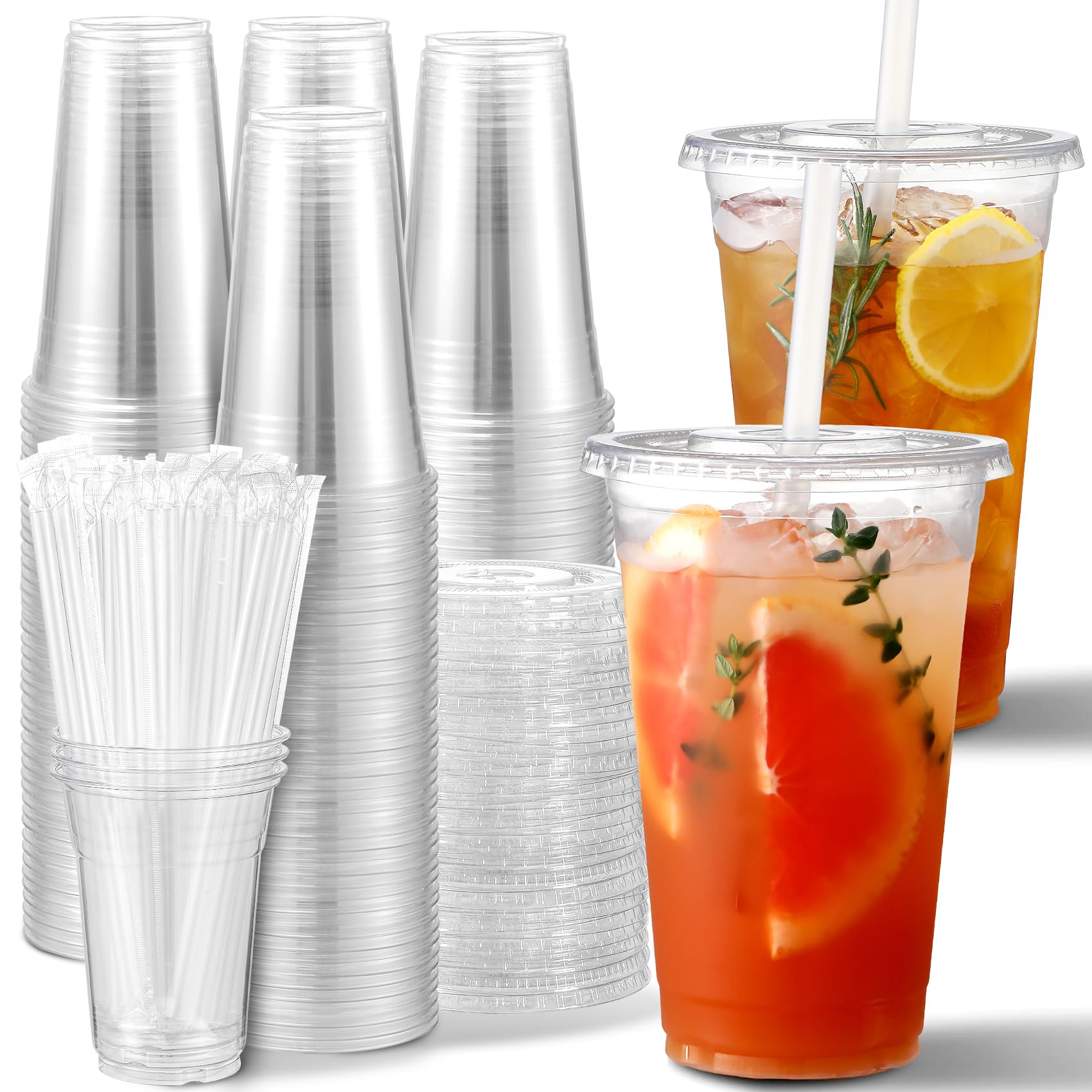 AOZITA Clear Plastic Cups with Lids and Straws