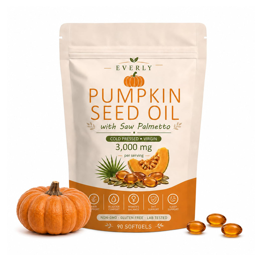 Everly Pumpkin Seed Oil with Saw Palmetto Softgels - Cold Pressed

