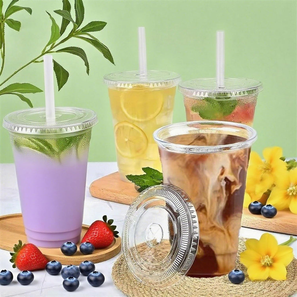 FLXzaszo Premium Disposable Plastic Cups with Lids

