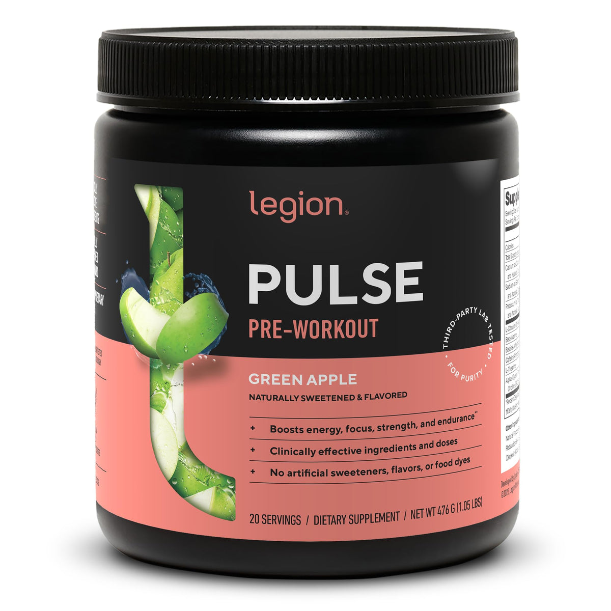 Legion Pulse Pre Workout Supplement - All Natural Nitric Oxide, Creatine Free, Naturally Sweetened