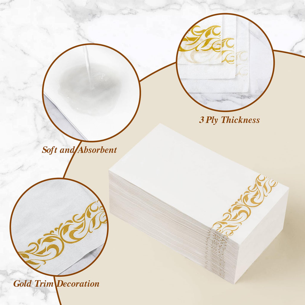 BESTVIP Disposable 3-Ply Napkins with Decorative Border

