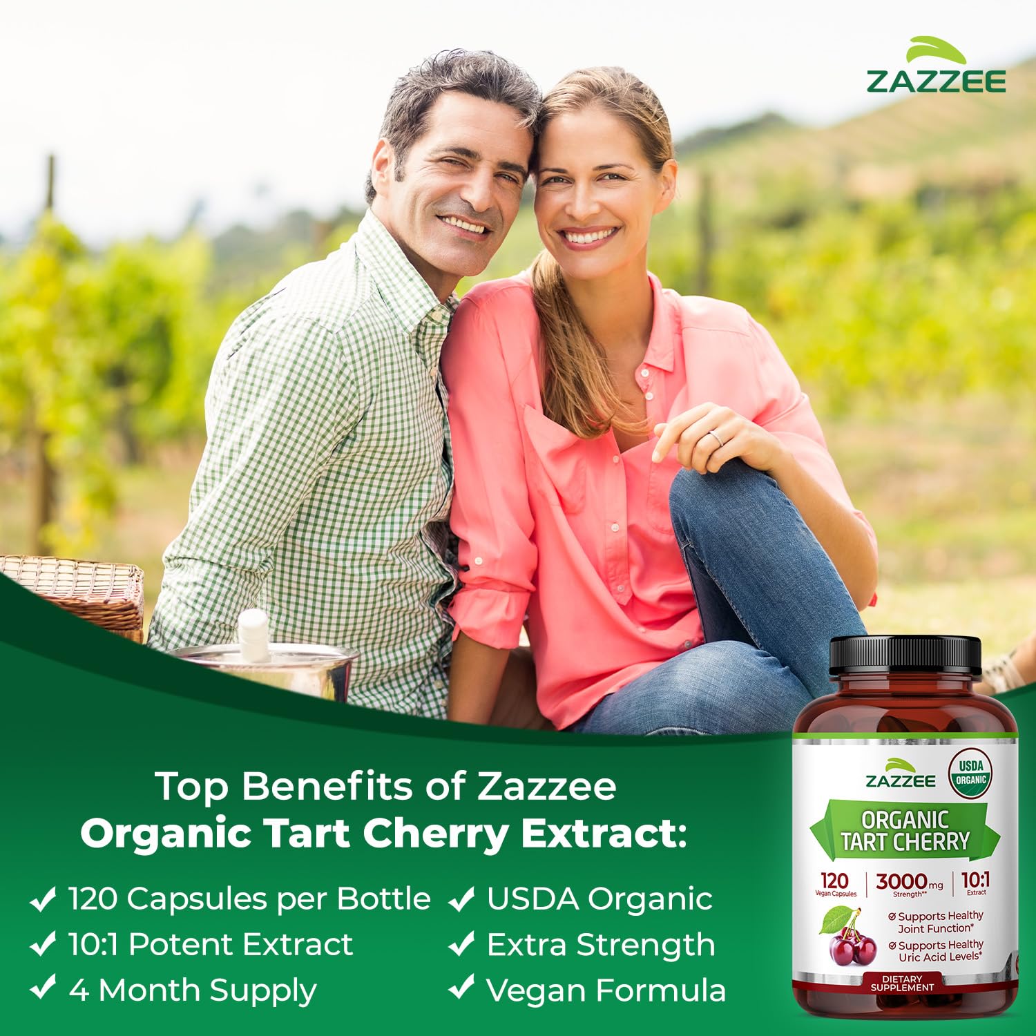 Zazzee Organic Tart Cherry Extract Montmorency Vegan Capsule

