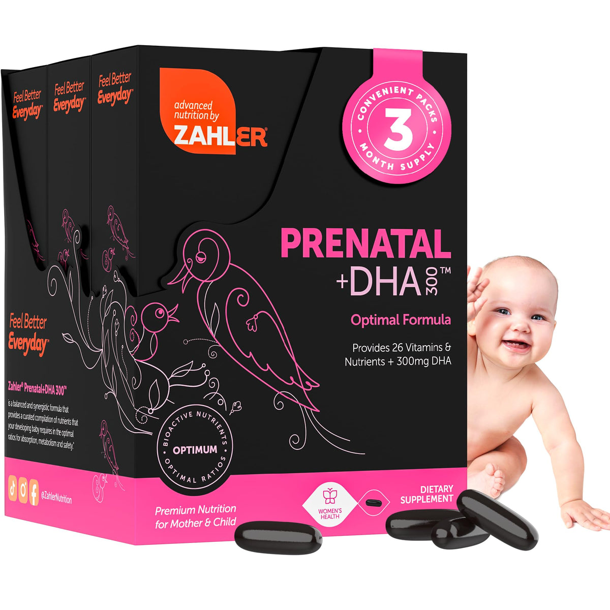 Zahler Prenatal +DHA 300 Prenatal Vitamin with Methylated Folate & DHA