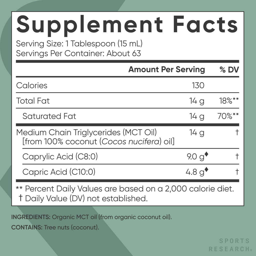 Sports Research MCT Oil Organic C8 & C10 | Keto & Vegan

