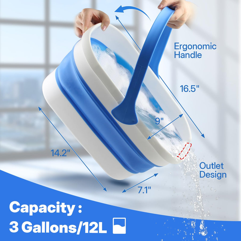 Window Cleaning Kit Collapsible Bucket Interchangeable Heads

