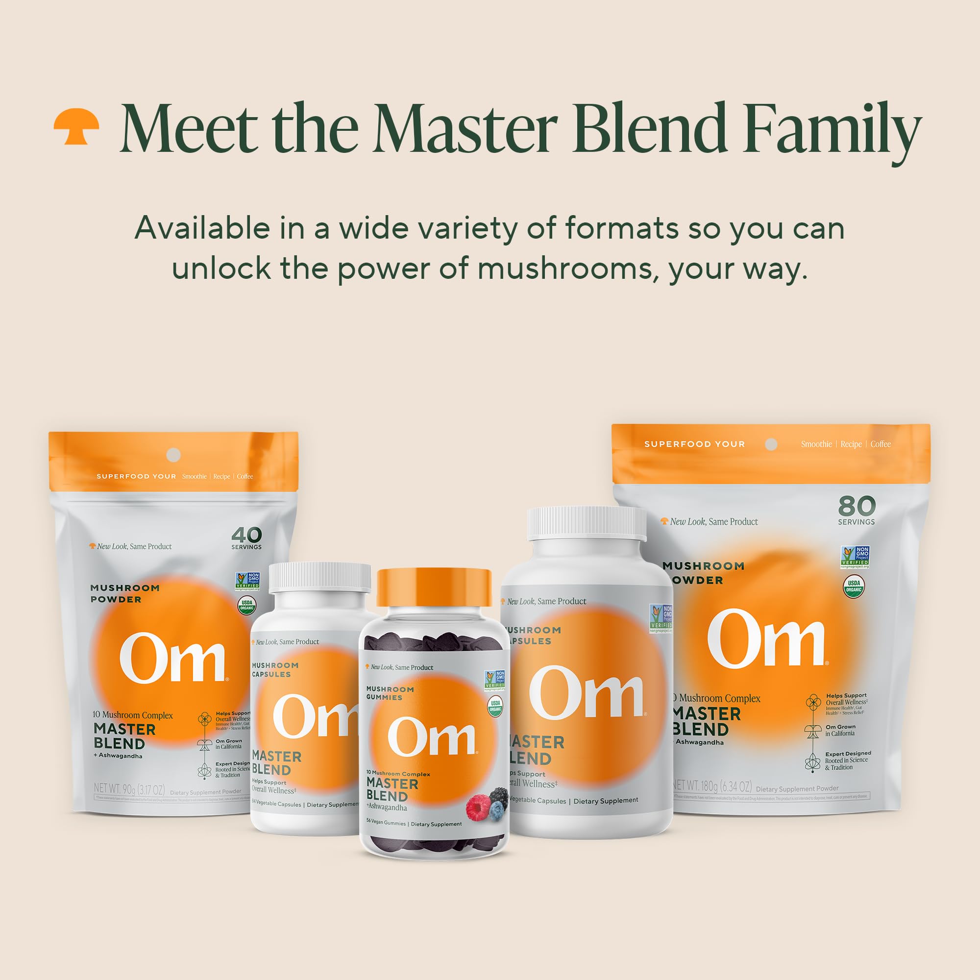 Mushroom Capsules by Om - Master Blend Organic Ashwagandha

