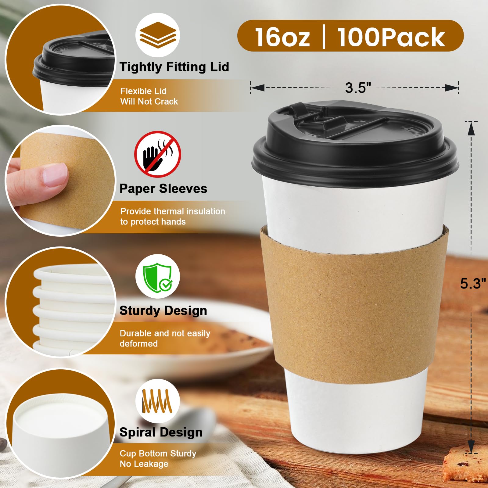 Lamosi Disposable Coffee Cups with Lids and Sleeves | To-Go

