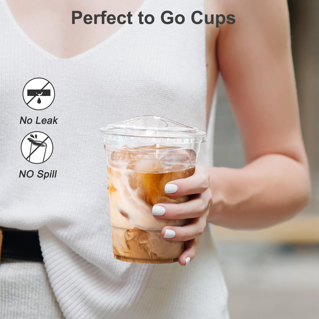 Dealusy Clear Plastic Cups with Lids | 100 Cups and Lids

