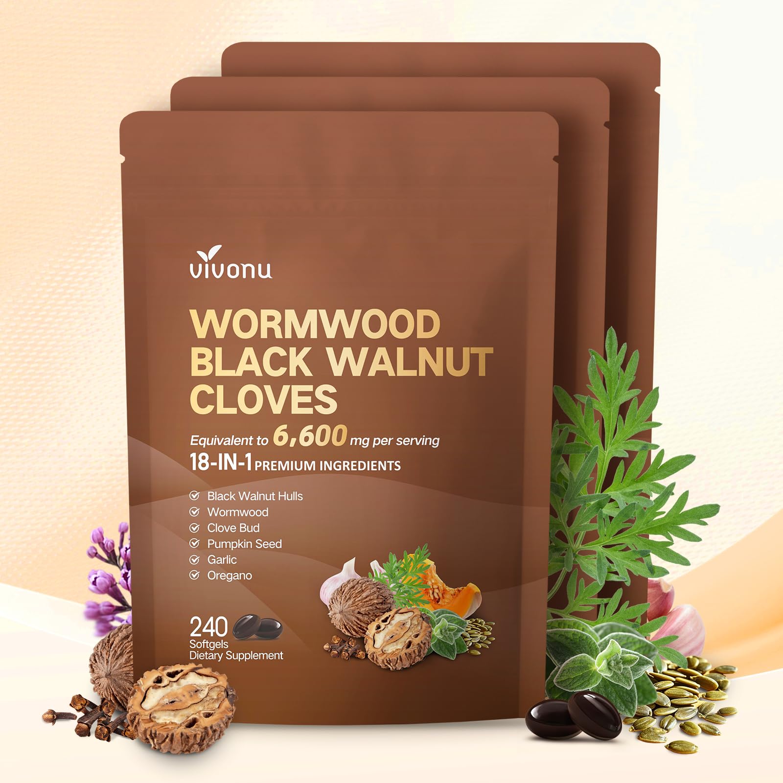 18-in-1 Herbal Digestive Cleanse with Wormwood & Garlic - 240 Softgels