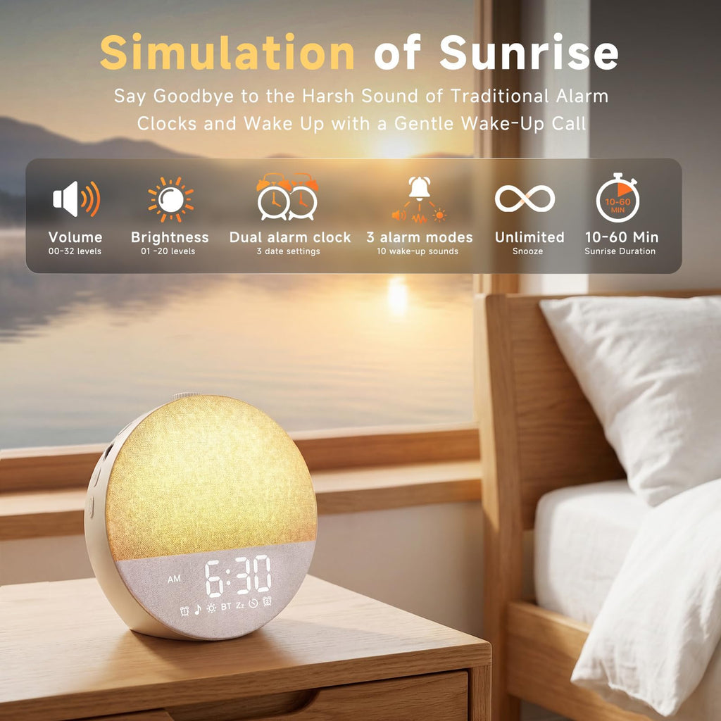 Geuuap Sunrise Alarm Clock with Sleep Sounds and Bluetooth

