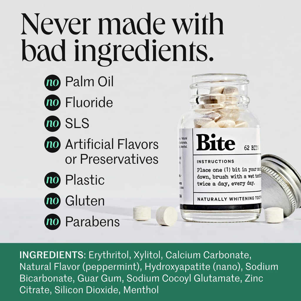 Bite Whitening Toothpaste Tablets - Fluoride-Free Nano HA

