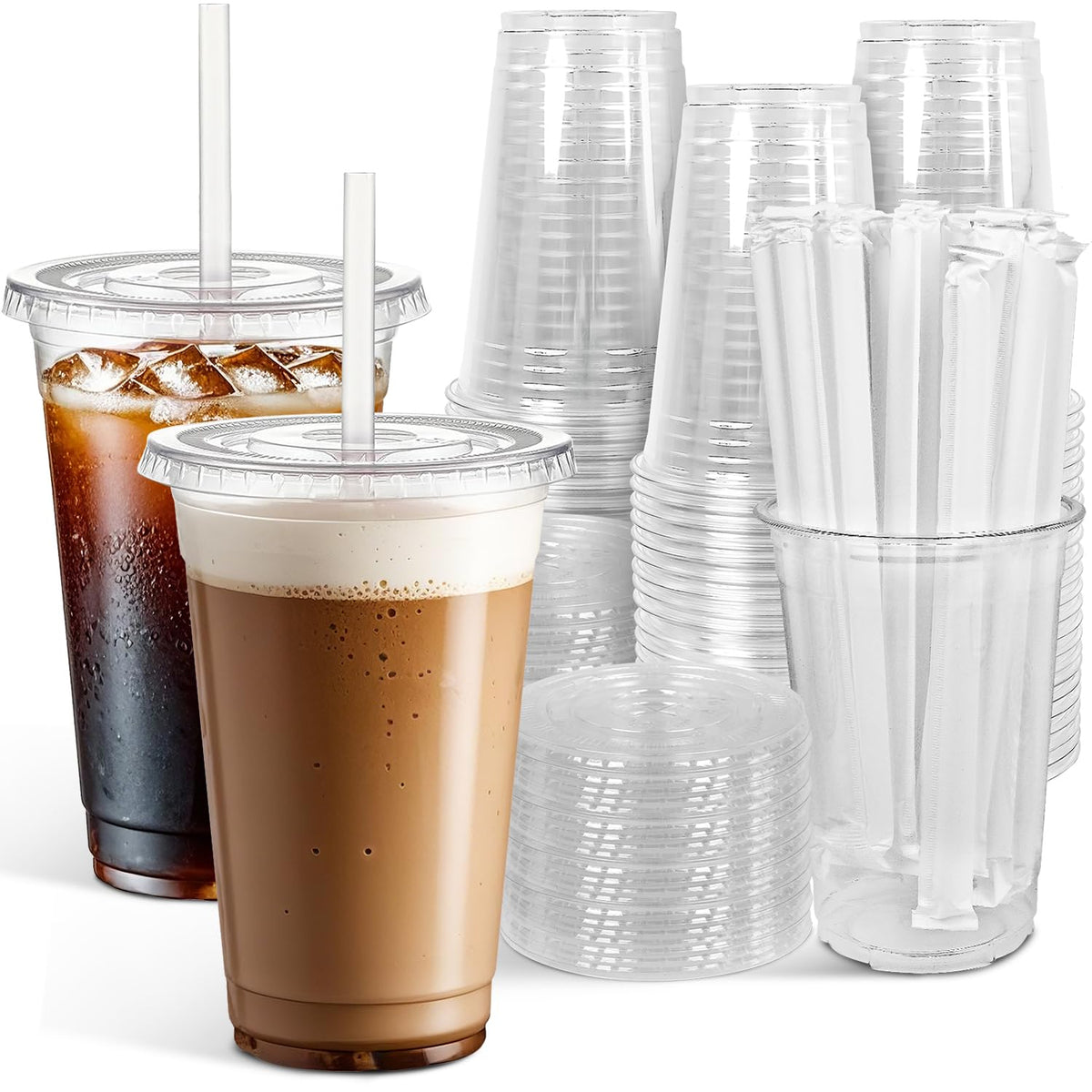Ginkgo Clear Plastic Cups with Lids & Straws – Leak-Proof To-Go Cups