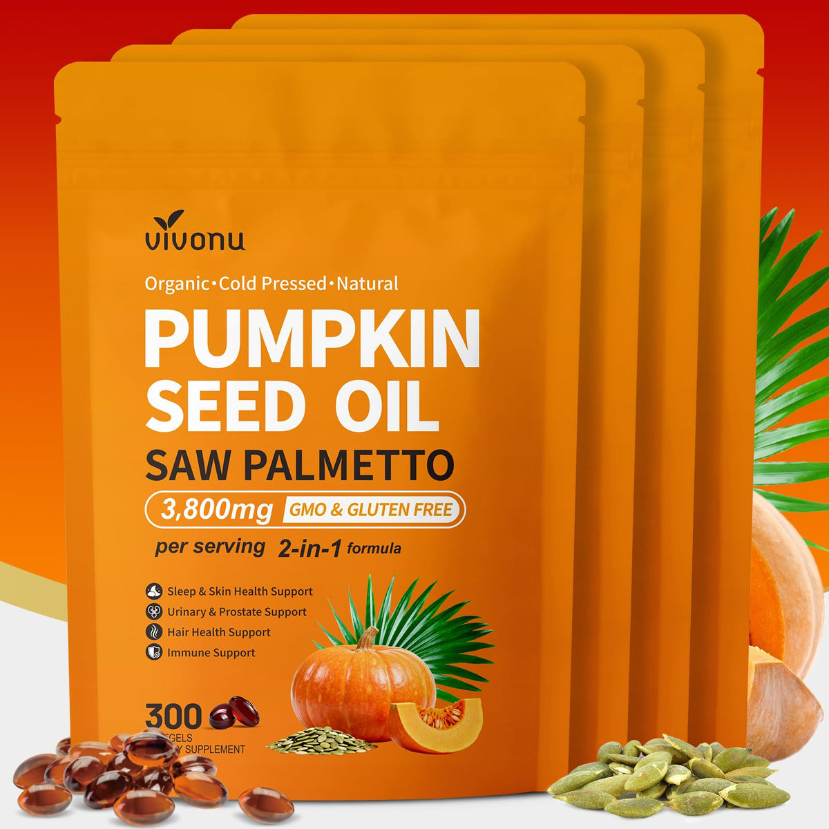 VivoNu Pumpkin Seed Oil with Saw Palmetto Capsules for Prostate Support