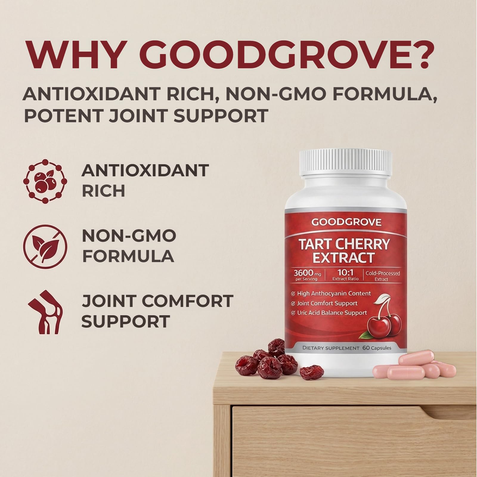 Tart Cherry Extract Capsules by GoodGrove | Joint Support

