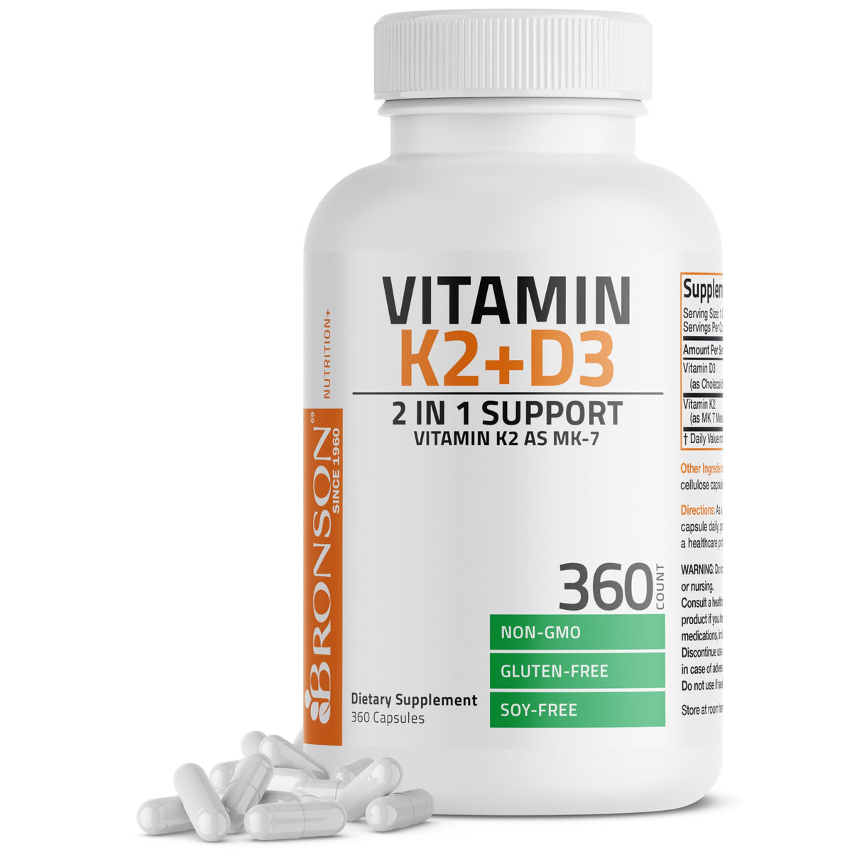 Bronson Vitamin K2 D3 MK-7 2-in-1 Supplement for Bone, Immune & Heart Health
