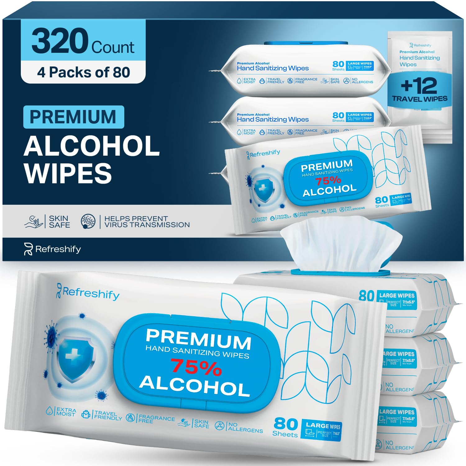 Large Unscented Alcohol Wipes 75% for Travel