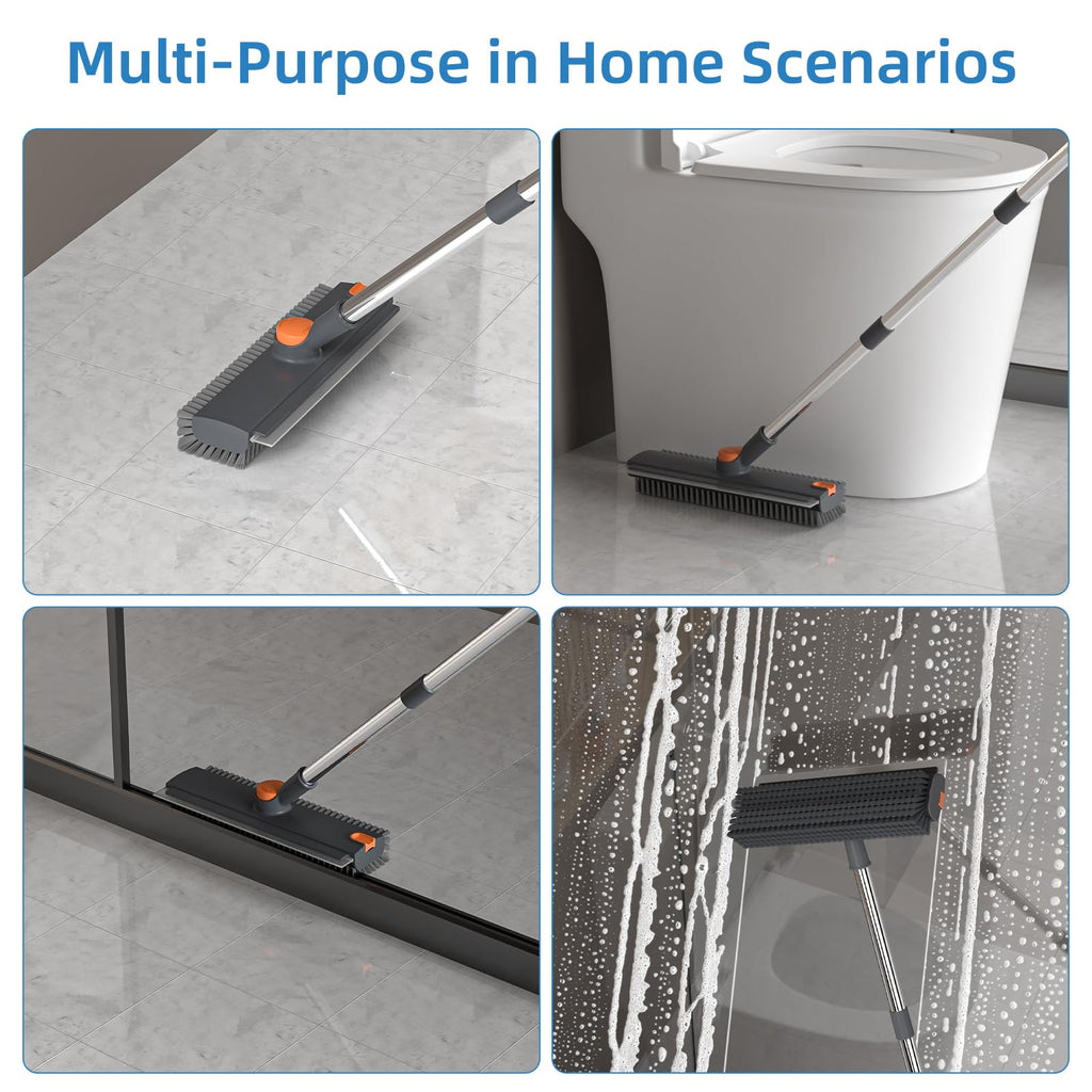 Scrub Brush with Long Handle 3-in-1 Floor Scrubber Squeegee

