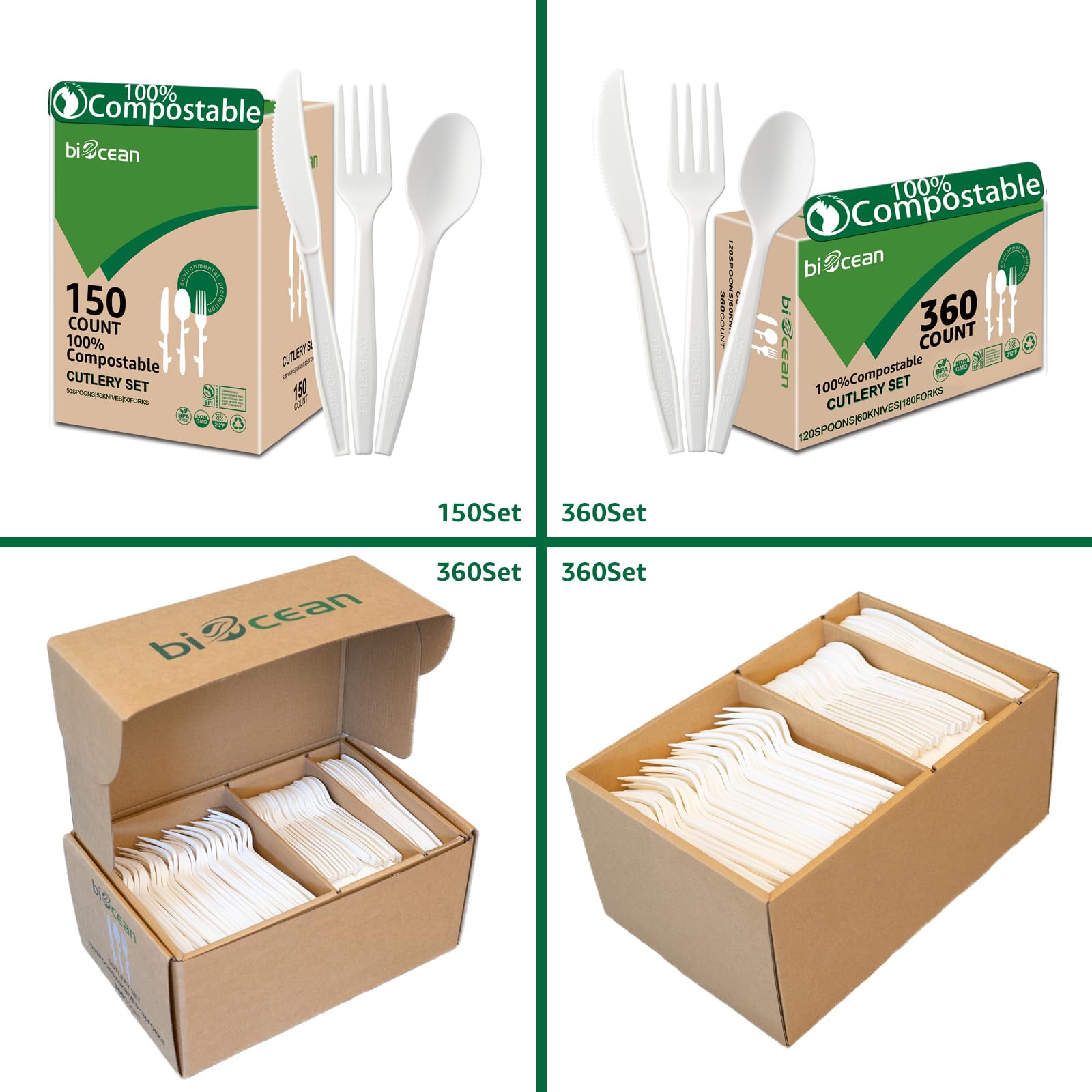 Compostable Plastic-Free Utensils Set – Forks Spoons Knives

