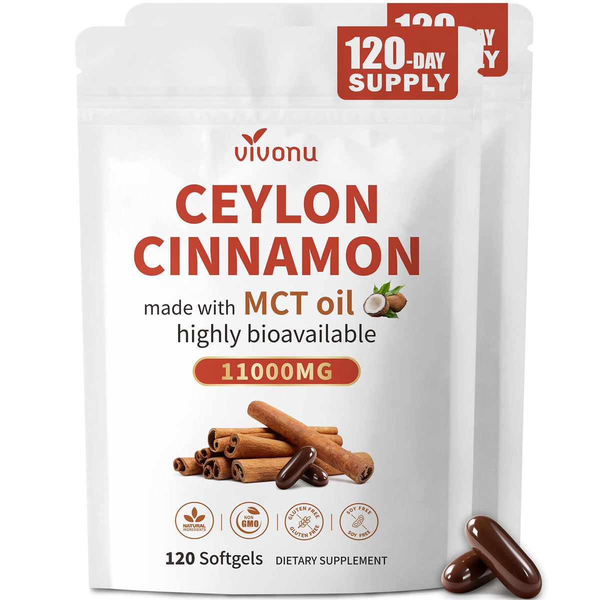 Vivonu Organic Ceylon Cinnamon Softgels with MCT Oil
