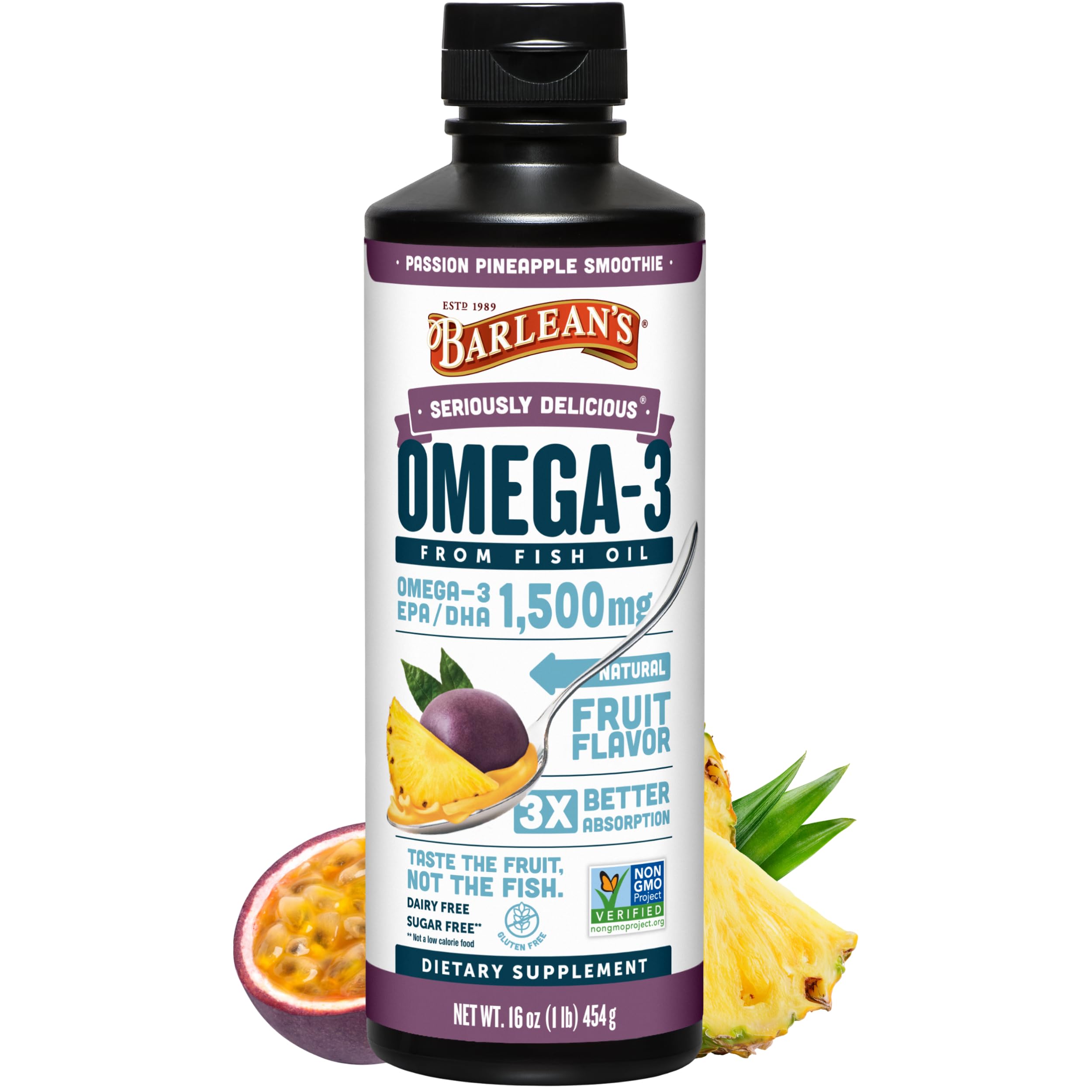 Barlean's Omega-3 Fish Oil Liquid Supplement 1080 mg EPA/DHA