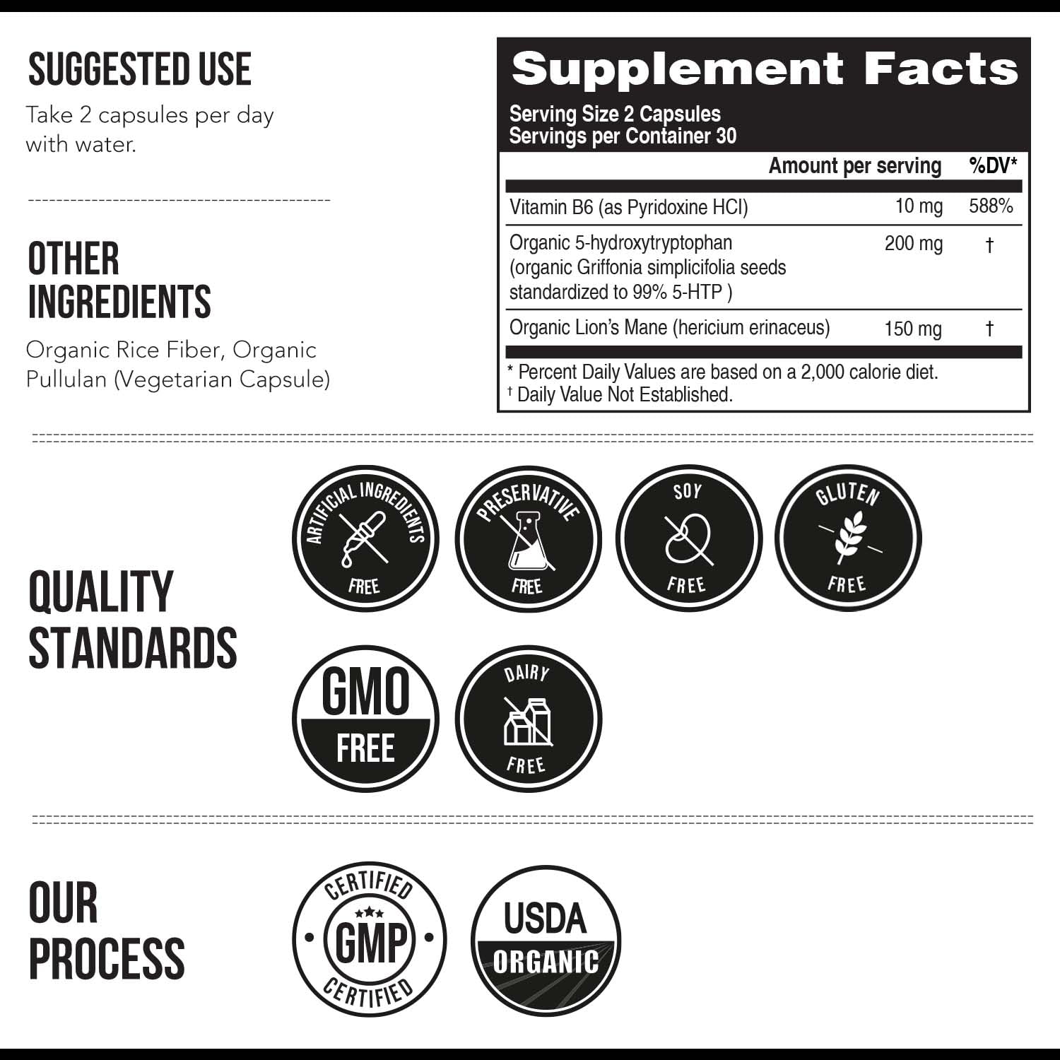 Organic 5-HTP Dietary Supplement with B6 & Lion’s Mane


