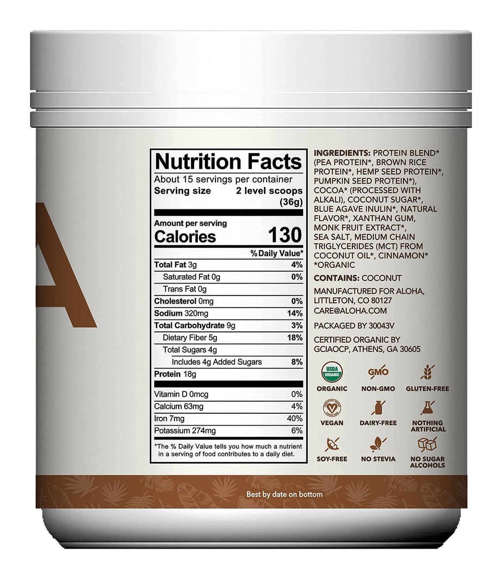 ALOHA Organic Plant Based Protein Powder - Vegan, Non-GMO

