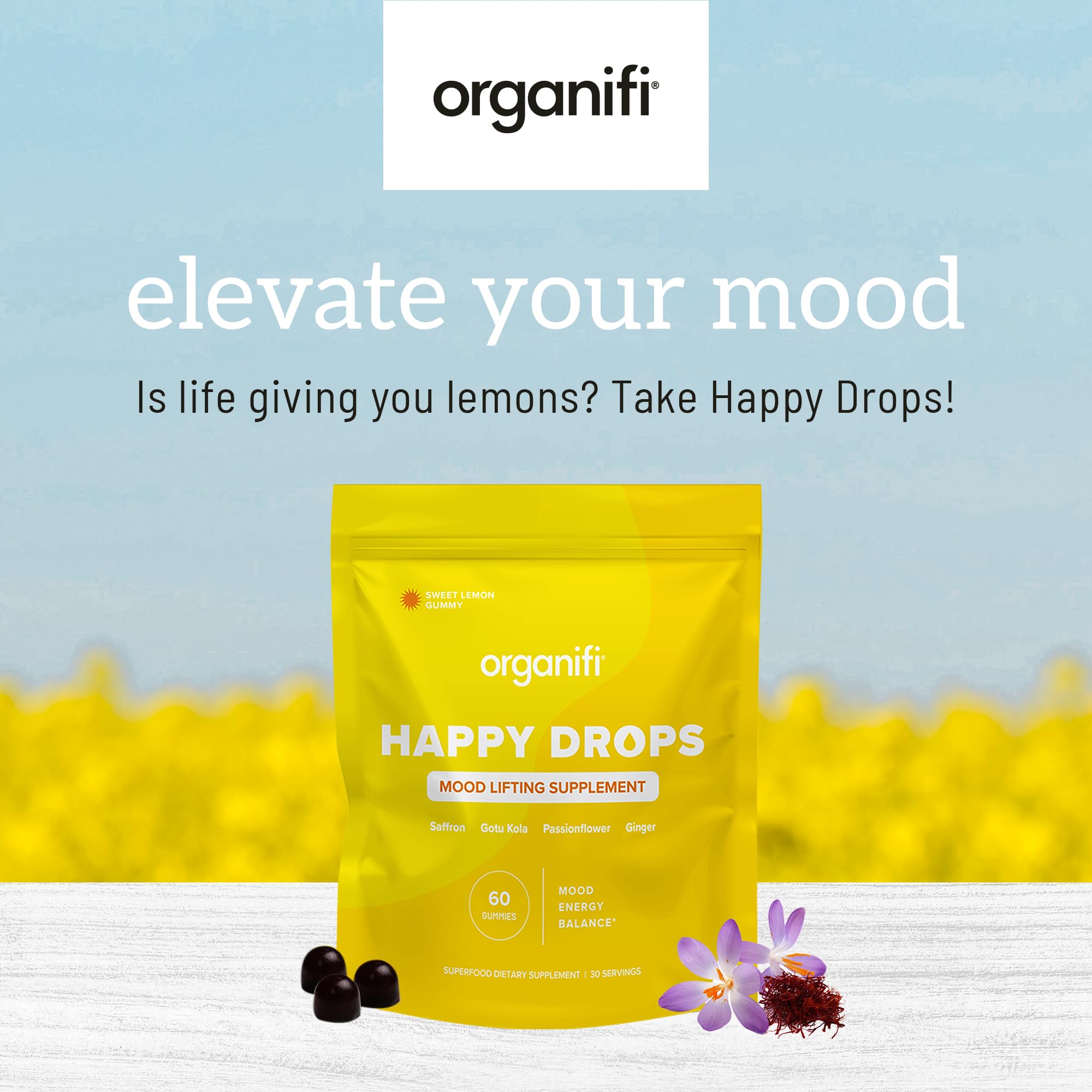 Organifi Happy Drops Mood Gummies for Daily Mood Support

