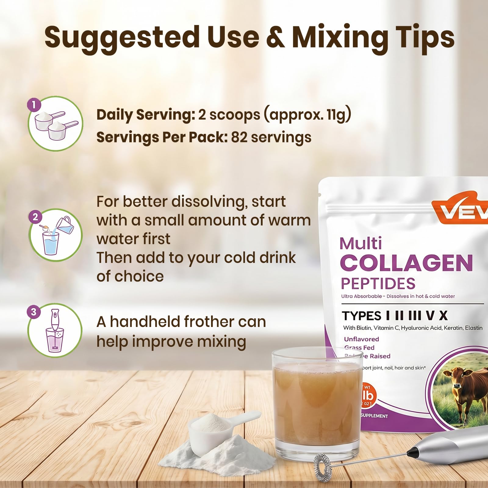 VEV Multi Collagen Peptides Powder Types I to X


