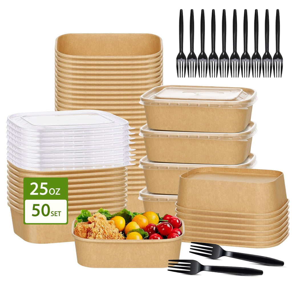 Disposable Paper Bowls with Lids and Forks by DI QIU REN