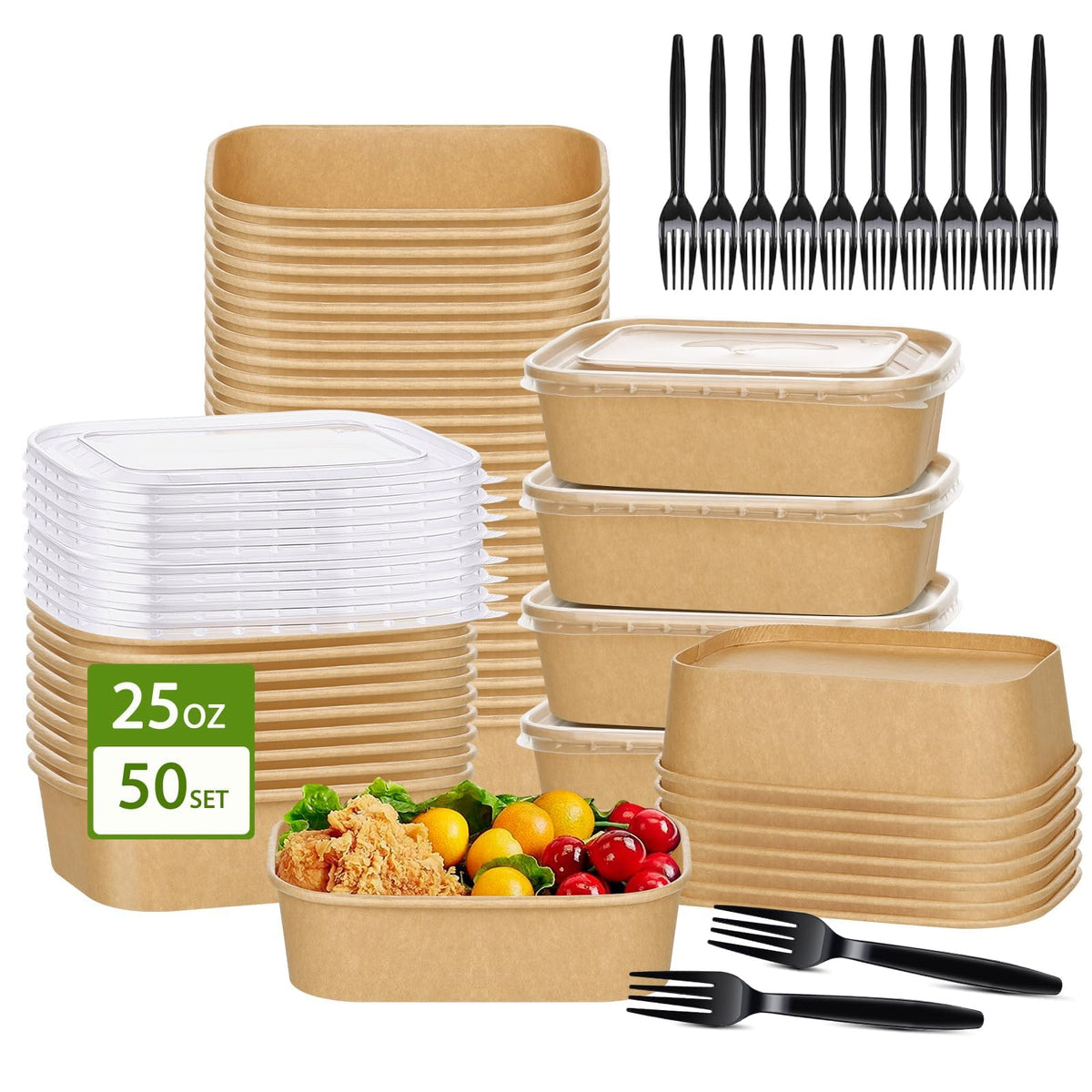 Disposable Paper Bowls with Lids and Forks by DI QIU REN