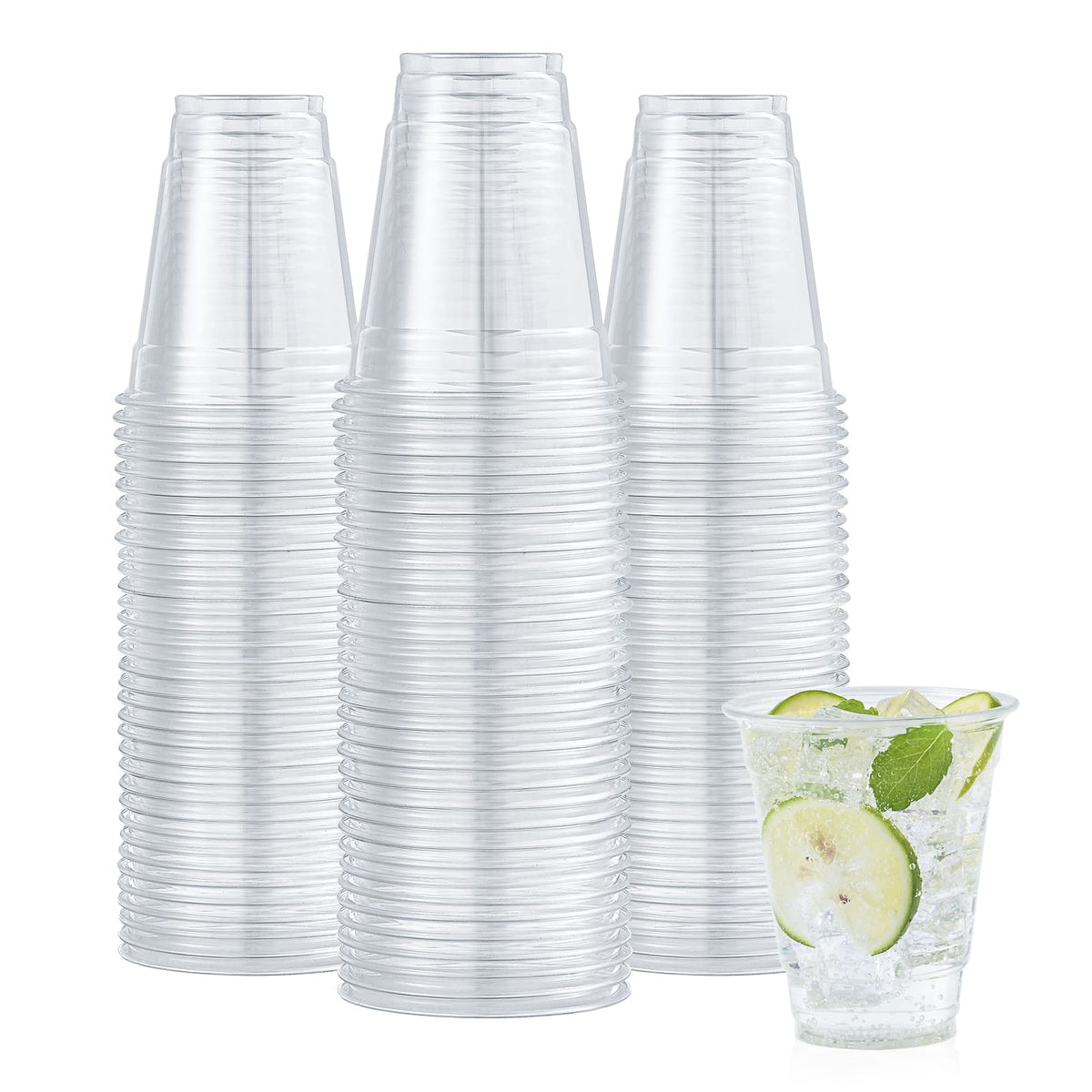 Turbo Bee Clear PET Plastic Cups, Disposable Crystal Drinking Cups