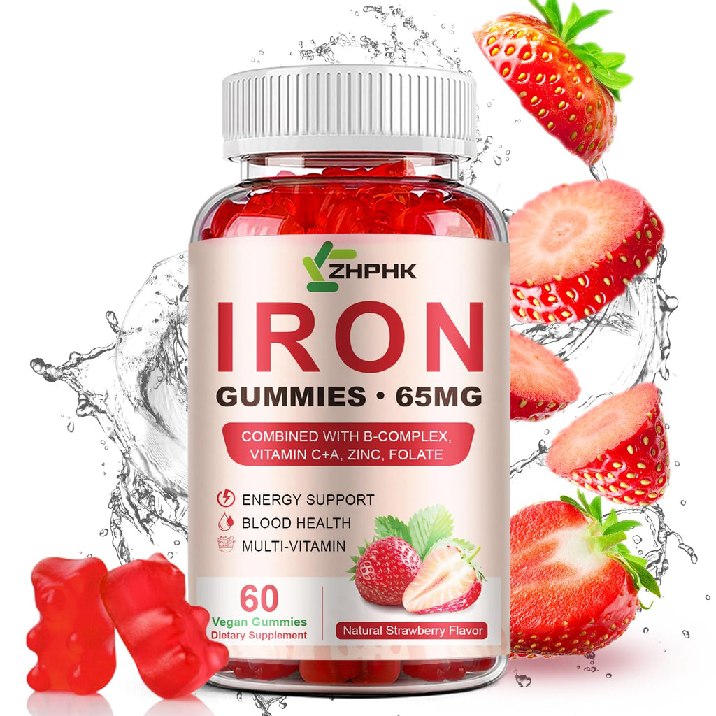 ZHPHK Iron Gummies – 65mg Iron with Folate, Gluten-Free

