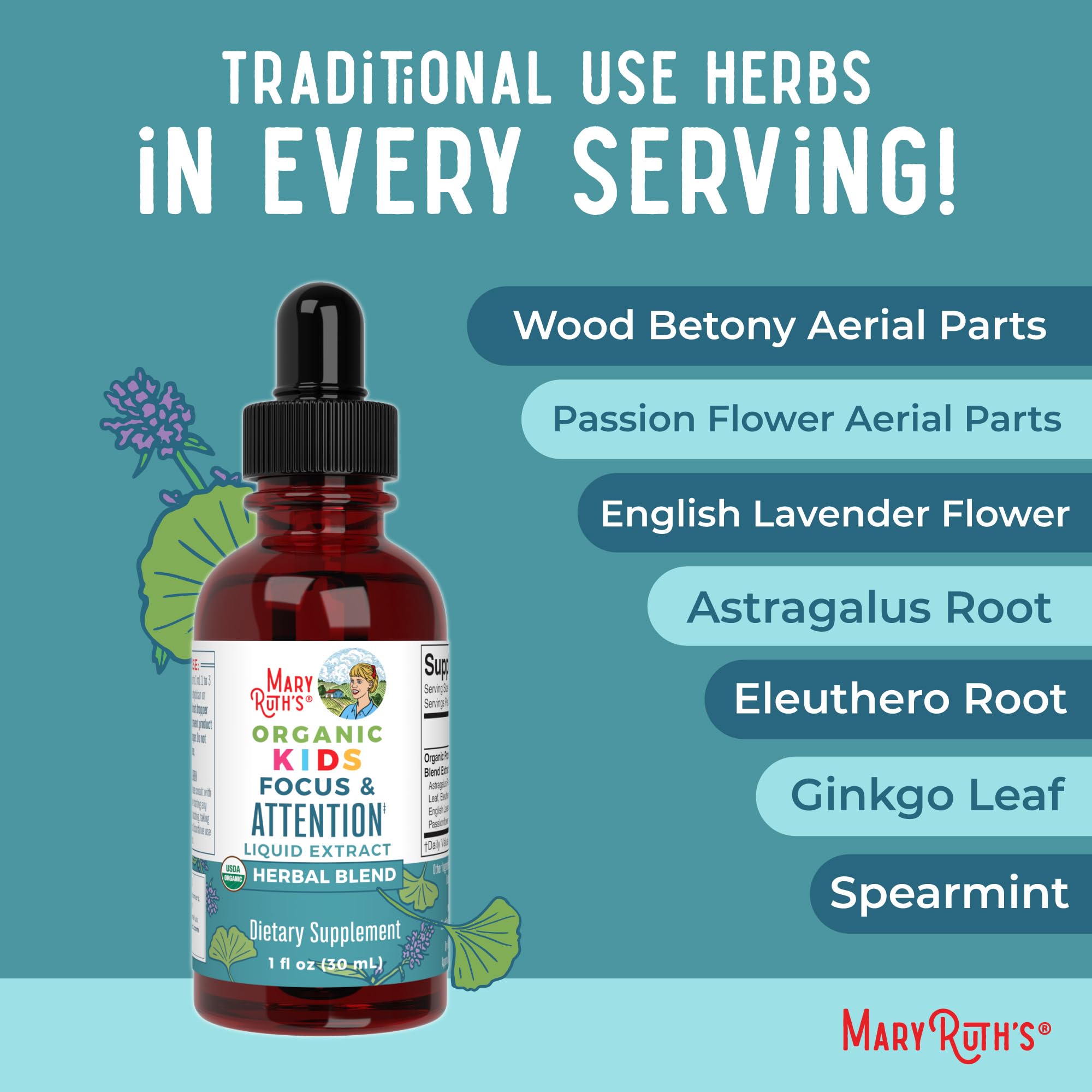 MaryRuth's Focus Drops | Organic Liquid Herbal Supplement

