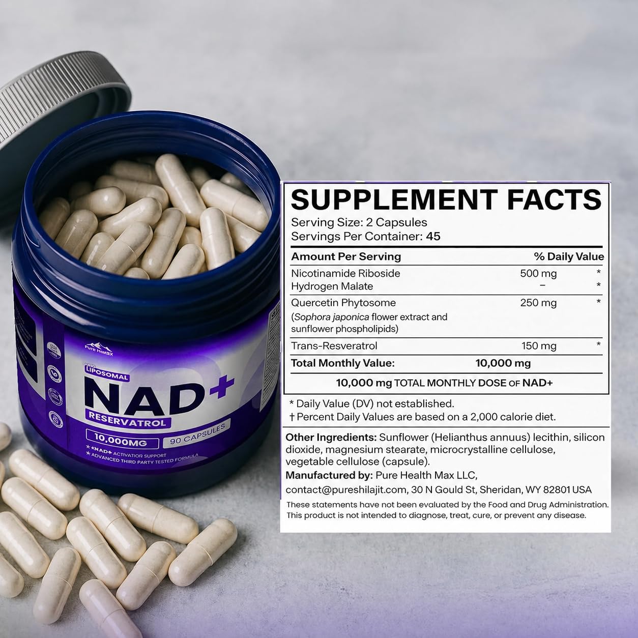 Pure Health NAD Resveratrol Liposomal Supplement | Energy

