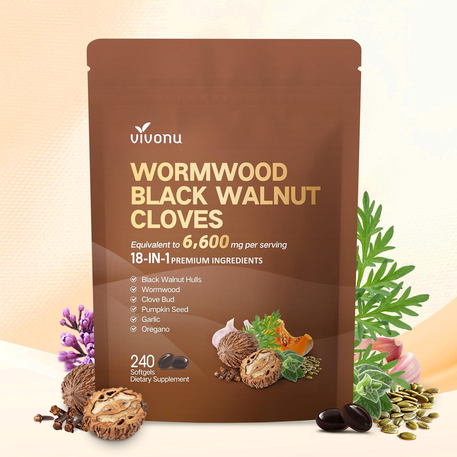 18-in-1 Herbal Digestive Cleanse with Wormwood & Garlic - 240 Softgels