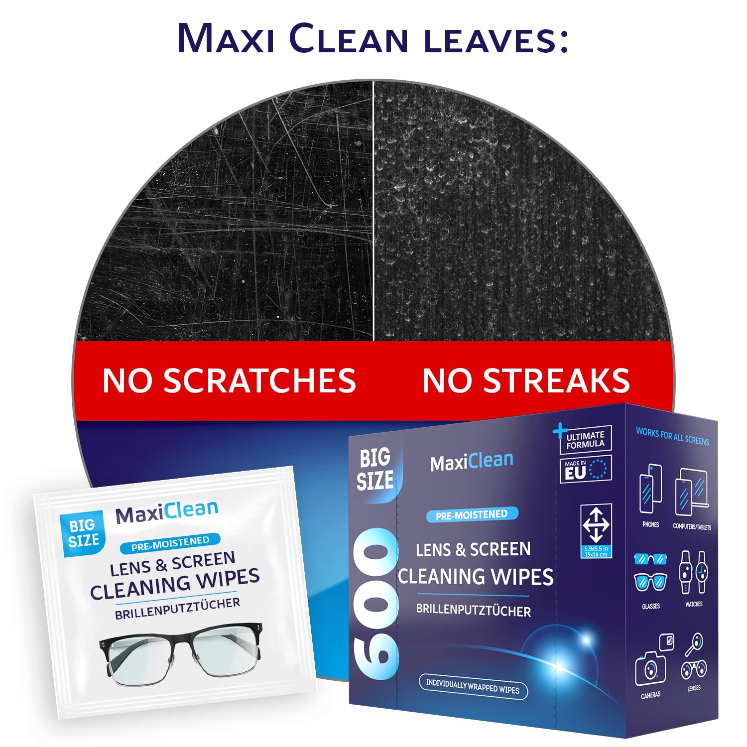 Lens Cleaner Wipes for Eyeglasses & Screens - EU Made

