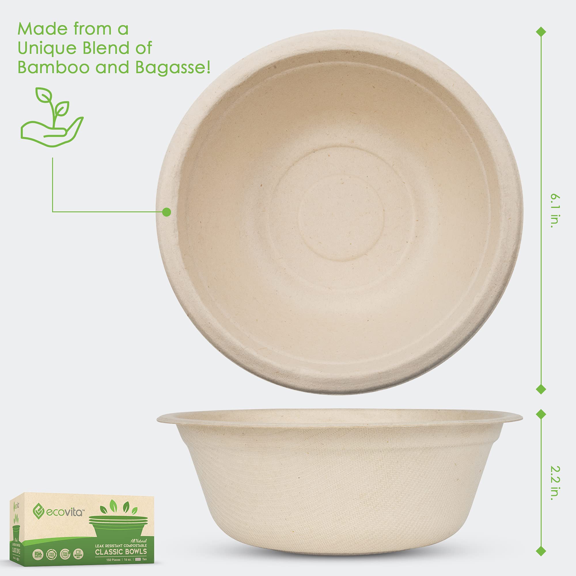 Ecovita 100% Compostable Paper Bowls Tree Free

